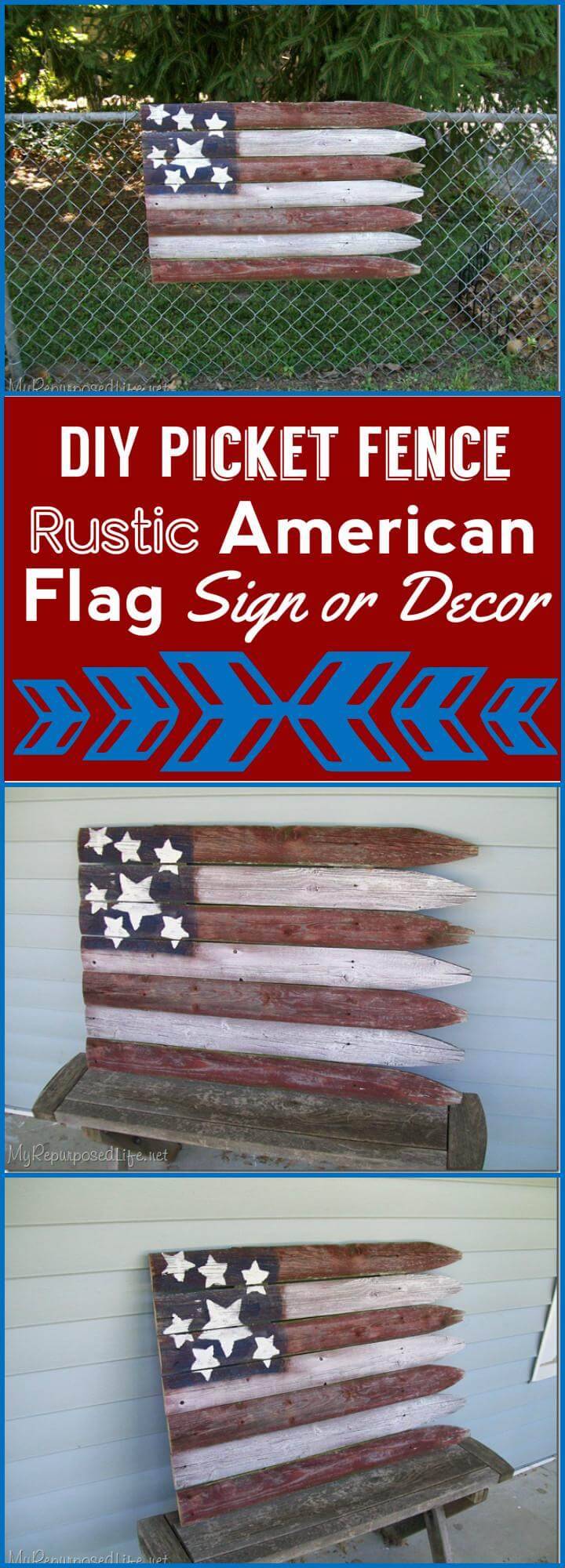 DIY picket fence rustic American flag sign or decor